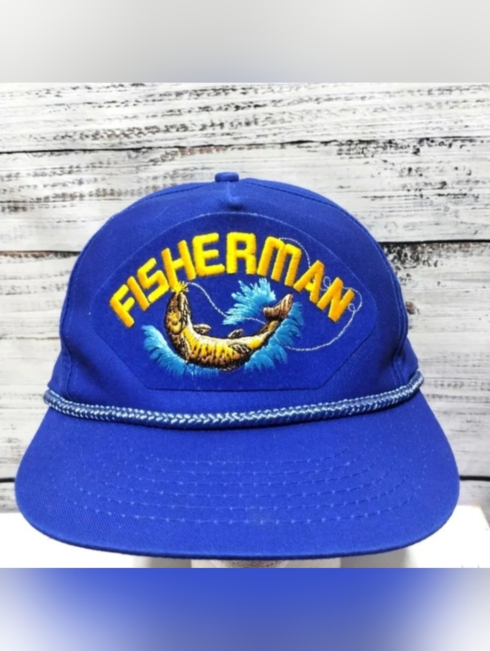 Vintage Fisherman Hat Fishing Snapback Rope Cap Fish Graphic Blue Outdoor‎ Dad